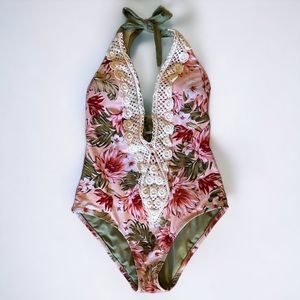 Kona Sol Pink Floral One Piece Swimsuit